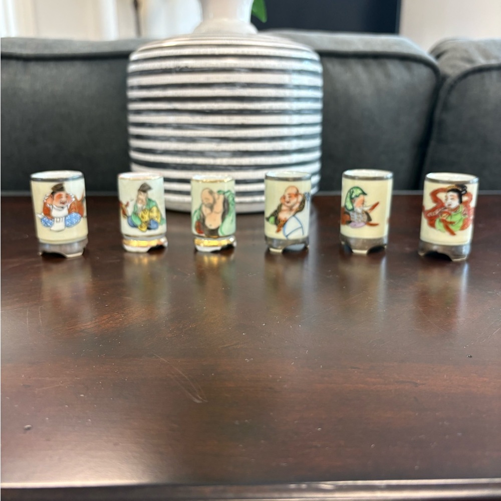 Antique Japan kutani kazan showa sake cups